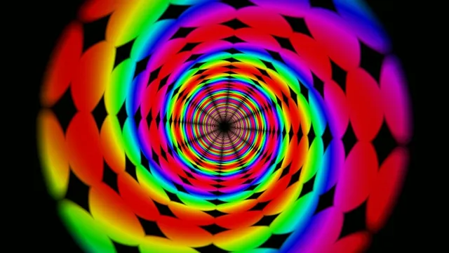 Hypnotic 4K rainbow spiral tunnel motion background for broadcast
