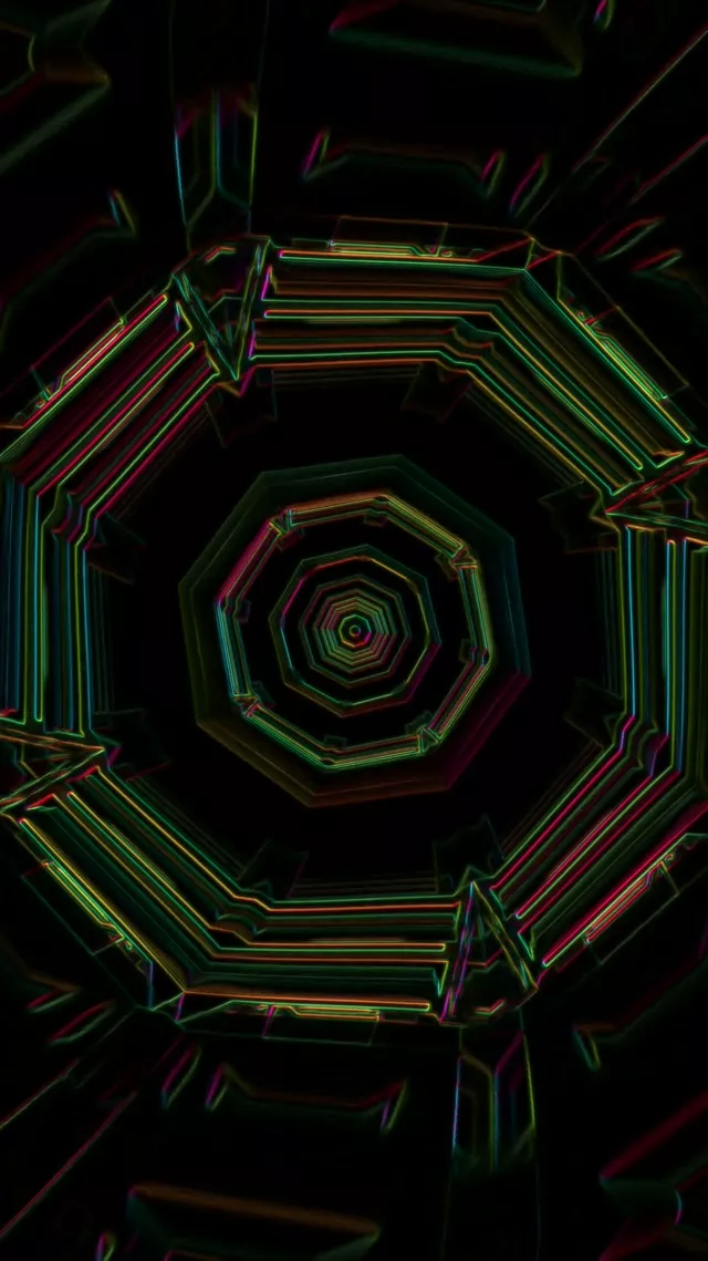 Hypnotisk Neon Tunnel Octagon Vortex | 9:16 Reels 60fps Screensaver VJLoops