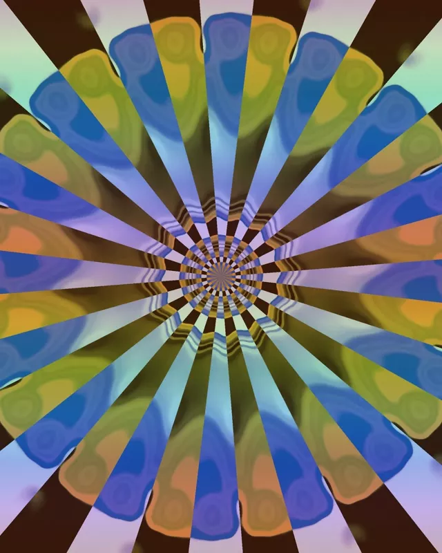 კაშკაშებული კალეიდოსკოპის ყვავილის გვირაბი ლურჯი, ყვავილი და ყავისფერი ნეონის ზოლებით უსასრულოდ სპირალურად შემოტრიალდება შიგნით, 60fps VJ ციკლი მოძრავი ფონი