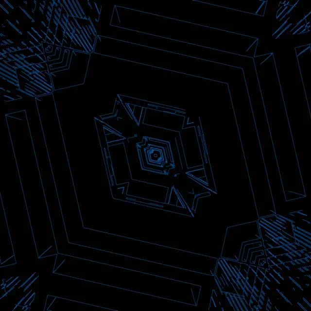 Niebieski tunel neonowy z koncentrycznym wihrem diamentu spiralującym do wewnątrz, geometryczna perspektywa 3D ze świecącymi liniami