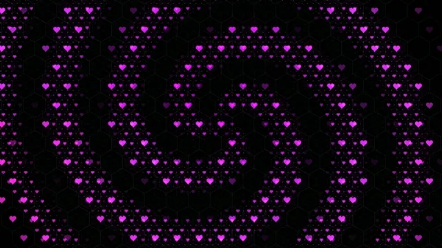 Magenta hearts floating 4K UHD motion background with hexagon grid