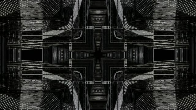 Monochrome neon tunnel 60fps with symmetrical geometric patterns and...