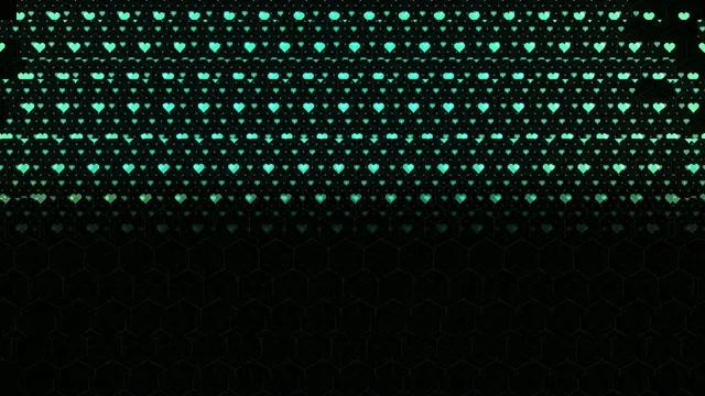 Neon cyan hearts falling 4K ultra HD motion background