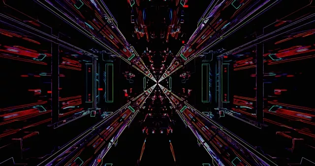 VJLoops Twnnel Geometrig Neon - Cefndir Symudiad Cyberpunk Haniaethol