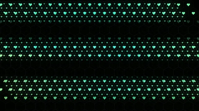 Neon Green Hearts Falling Animation on Black Background