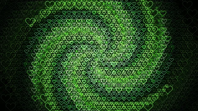 Neon Green Hearts Glowing Loop Background