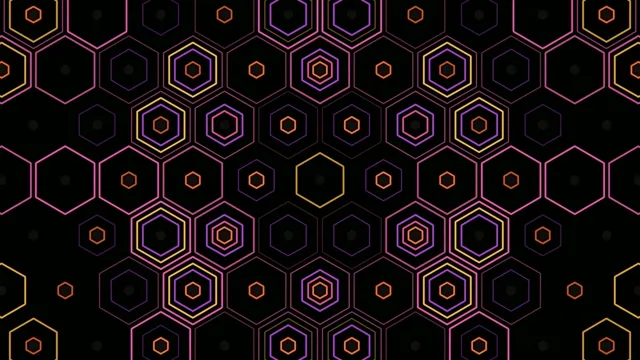 Neon hexagon geometry 4K UHD motion background for broadcast