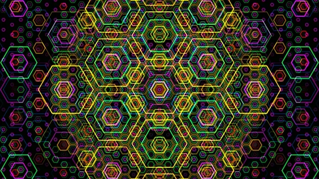 Neon hexagon geometry 4K UHD widescreen motion background loop