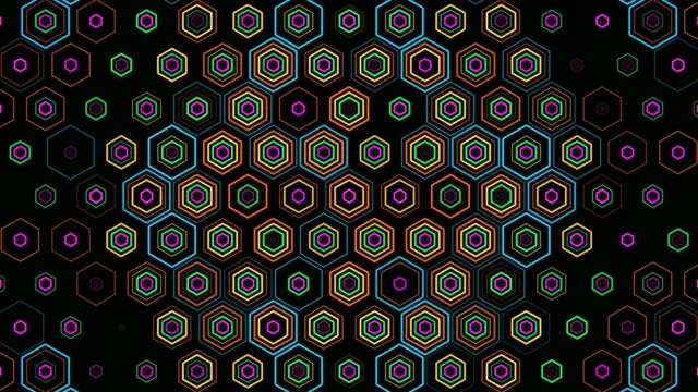 Neon hexagon grid 4K animation loop for broadcast and LED displays