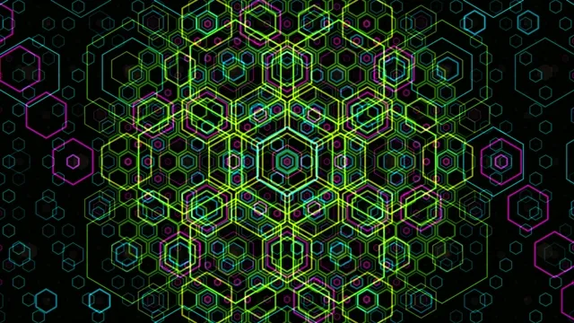 Neon hexagon grid 4K motion background for broadcast and presentations