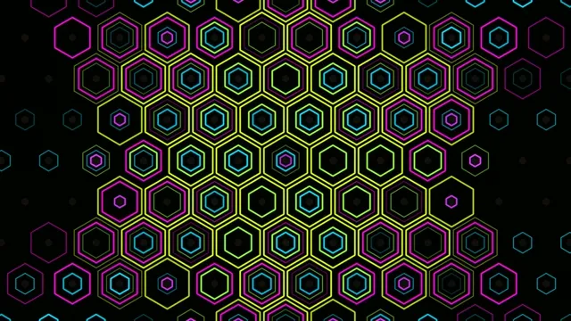Neon hexagon grid 4K motion background for broadcast and video editing