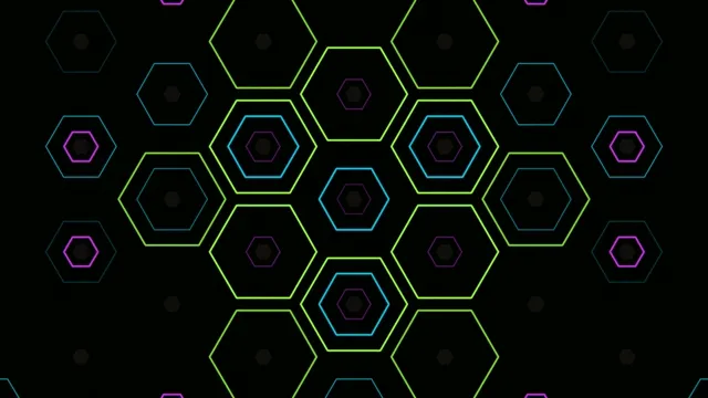 Neon hexagon grid 4K motion background for broadcast and video editing