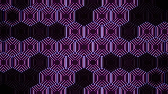 Neon hexagon grid 4K motion background for broadcast and video editing