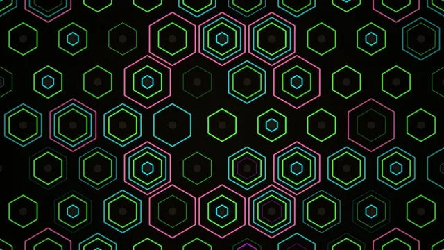 Neon hexagon grid 4K motion background for video production