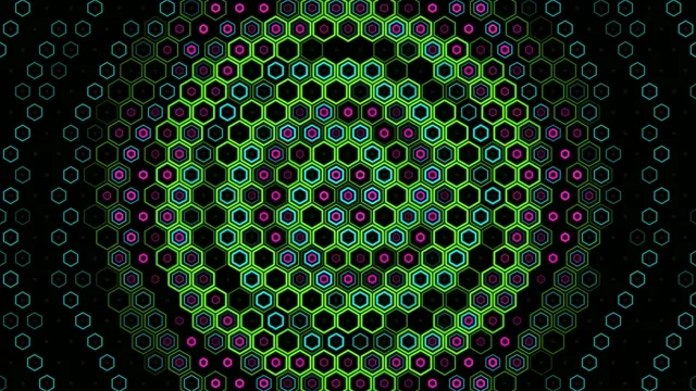 Neon hexagon grid 4K motion background with cyan and magenta glow