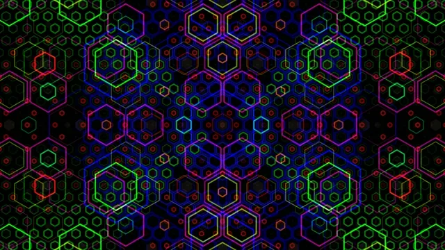Neon hexagon grid 4K motion background with vibrant color shifts