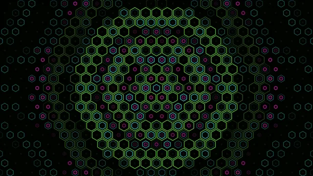 Neon Hexagon Grid Digital Tech Background 4K