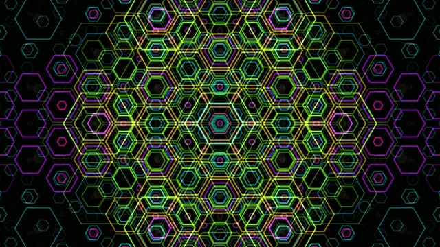 Neon hexagon motion loop 4K - vibrant geometric VJ background