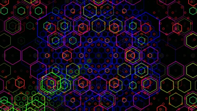 Neon hexagon network 4K motion background for video production