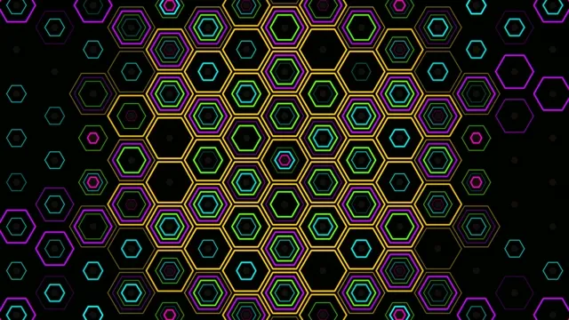 Neon hexagon pattern 4K motion background for broadcast and streaming