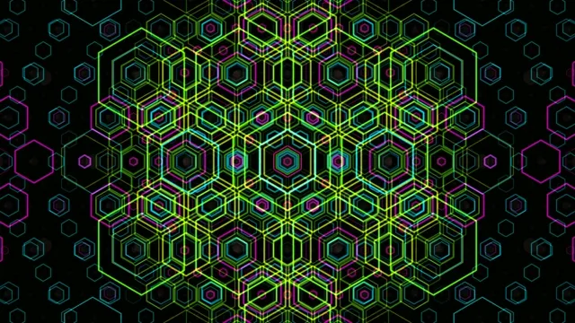 Neon hexagonal geometric 4K motion background for broadcast and video
