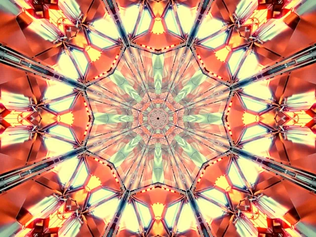 neon tunnel 4:3 classic 60fps screensaver vj loop red orange geometric hexagon vortex