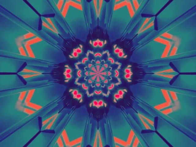 neon tunnel 4:3 classic 60fps screensaver vj loop red cyan kaleidoscope mandala