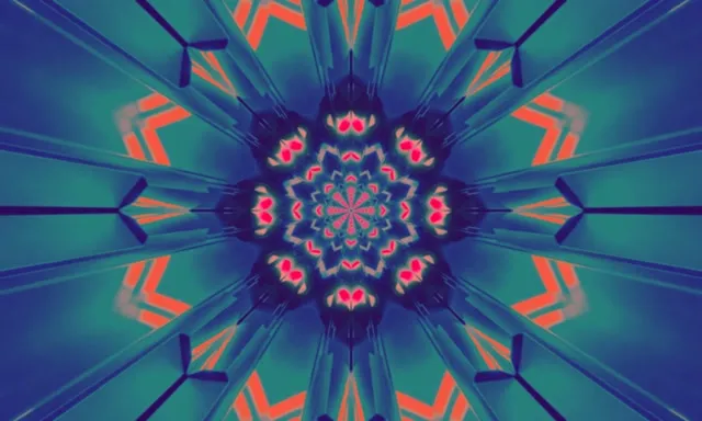 neon tunnel 5:3 wide 60fps screensaver vj animation red cyan symmetrical kaleidoscope