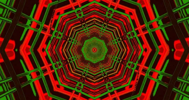 Neon Tunnel Green Red Octagon Screensaver 4k UHD 60fps VJ Loop