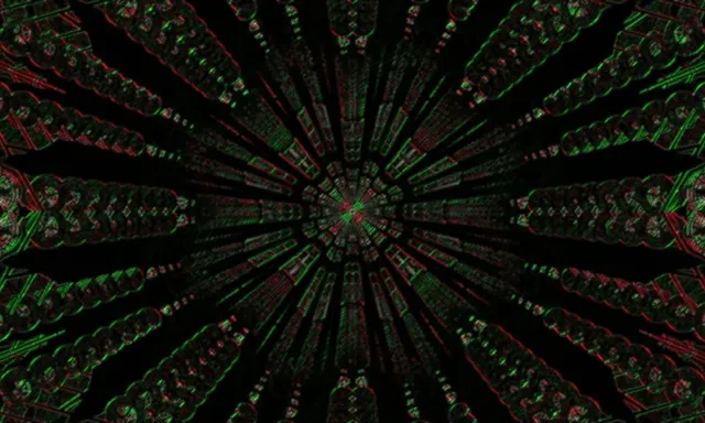neon tunnel 5:3 wide 60fps screensaver vj loop red green hypnotic spiraling vortex