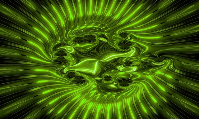 Neonski tunel 5:3 Wide 60fps VJLoops Screensaver zelena svetlobni vortex