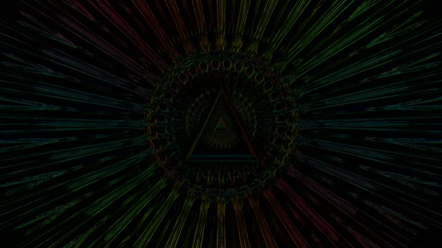 Neon Tunnel 60fps: Dark Geometric Circle with Radiating Green and Red Light...