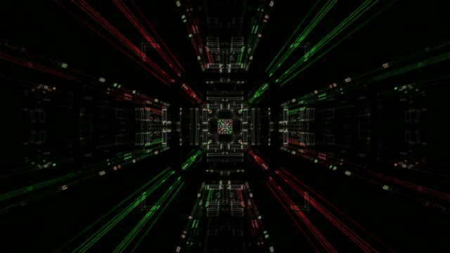 Neon Tunnel 60fps - Geometric Light Rays and Symmetrical Digital Corridor
