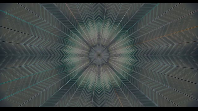 Neonska tunela 60fps - geometrijski radialni kaleidoskop s cianično in sivo simetrijo