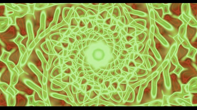 Žvaigžd žalias neono tunelis su sudėtingu organinės tinklo modeliu, spiralizuojančiu į centrinę spinduliuojančią sūkurį