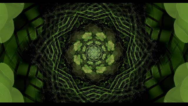 Hipnotizuojantis žalias neon spiralės tunelis su koncentriškomis geometrinėmis raštais, 4K VJ loop judantis fonas