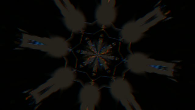 Neon tunnel 60fps kaleidoscope geometric pattern with golden and cyan light rays