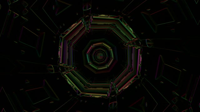 Tunnel Néon 60fps Animation Vortex de Lumière Géométrique Octogonale