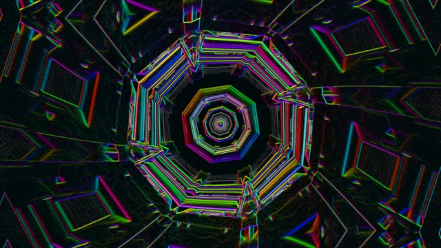 Neon tunnel 60fps med koncentriska oktagonala geometriska former i vibrerande...
