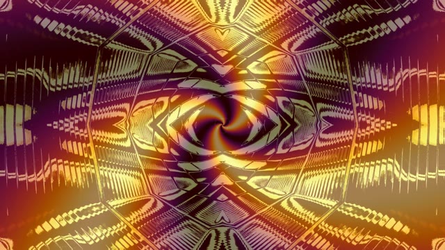Neon tunnel 60fps na spiral ya dhahabu inayohipnotiza na mawimbi ya zambarau ya ulinganifu
