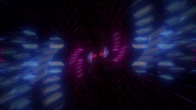 Neon tunnel 60fps with magenta butterfly wings and blue geometric patterns