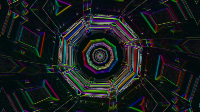 Neon Tunnel 60fps med Oktagonal Geometriska Lager och Vibrerande Flerfärgad Glöd