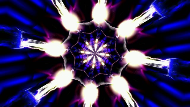Neon Tunnel 60fps with Radiant Blue Purple Geometric Kaleidoscope Light Burst