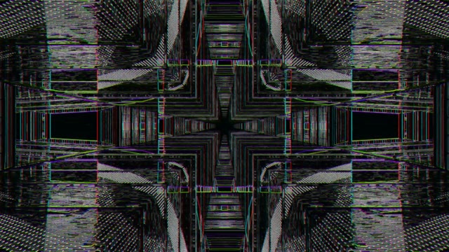 Neonový tunel 60fps so symetrickými glitch vzormi a psychedelickými farbami...