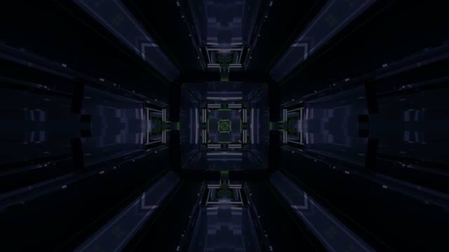 Neon Tunnel 60fps with Symmetrical Blue Green Geometric Architecture