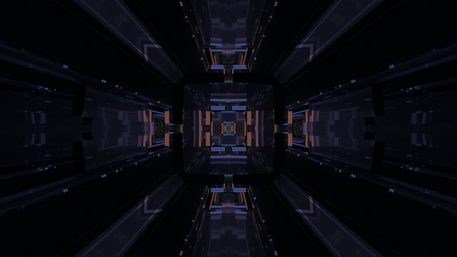 Neon tunnel 60fps with symmetrical geometric patterns and glowing...