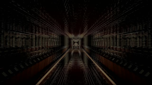 Neon Tunnel 60fps with Symmetrical Light Architecture and Digital Perspective