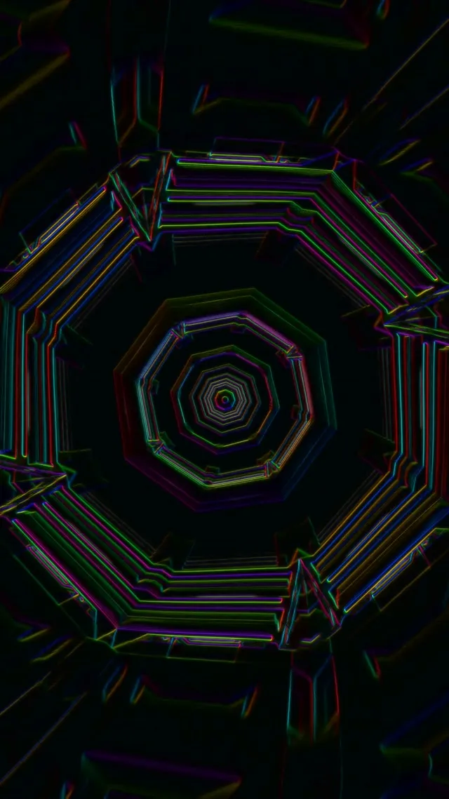 neon tunnel 9:16 reels 60fps screensaver vj loop pulsating hexagon mandala