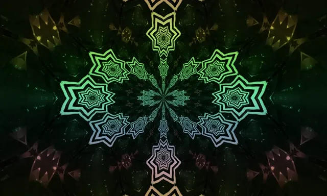 Neon Tunnel Kaleidoskop Yıldız Patlaması 5:3 Geniş 60fps Ekran Koruyucu VJ Loop