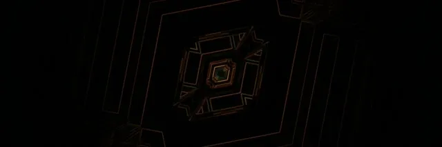 Abstraktus neon tunelis su besisukančiu deimanto sūkuriu, oranžinės ir varinės geometrinės linijos spirale juodame fone, 4K VJ kilpa